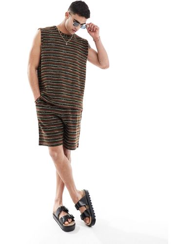 ASOS Oversized Textured Stripe Shorts - Brown