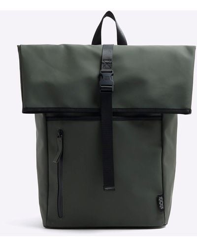 River Island Rubberised Roll Top Backpack - Black