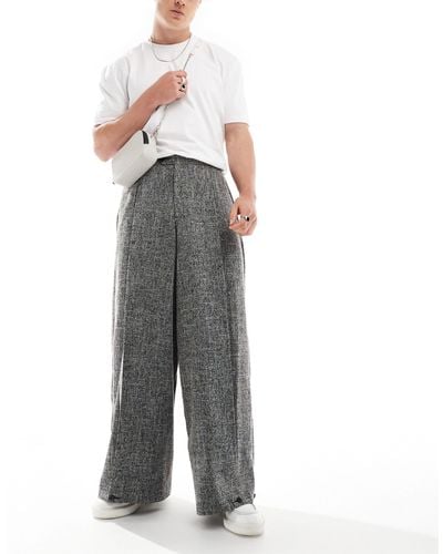 ASOS Pantalon ultra large habillé en tissu texturé - et blanc - Gris