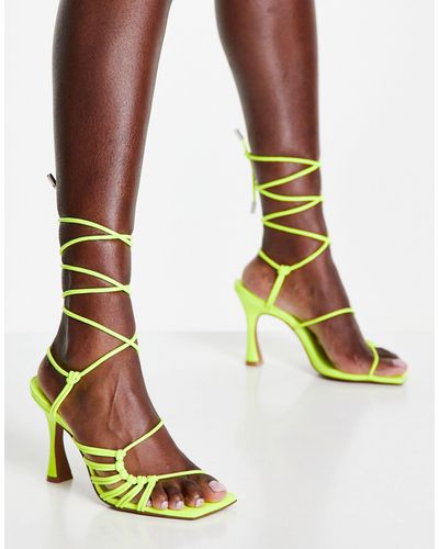 ASOS Herald Knotted Caged Tie Leg Mid Heeled Sandals - Yellow