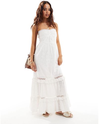 ASOS Premium Broderie Bandeau Sundress With Button Down Corset Detail - White