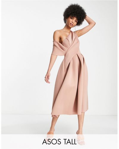 ASOS Asos Design Tall Bare Shoulder Prom Midi Dress - Brown