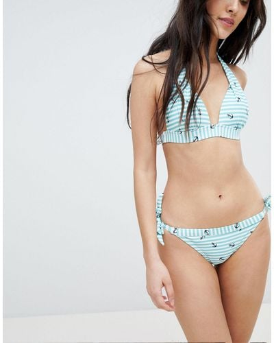 Oasis Anchor Print Stripe Bikini Briefs - Blue