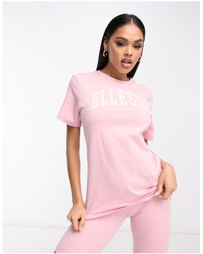 Ellesse Tressa - t-shirt chiaro con logo stile college - Rosa