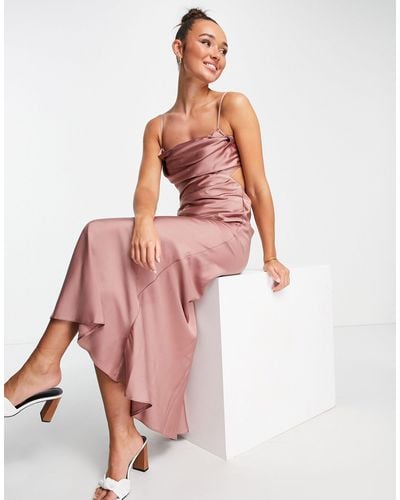 ASOS Bridesmaid Strappy Satin Cami Maxi Dress With Cowl Front - Pink