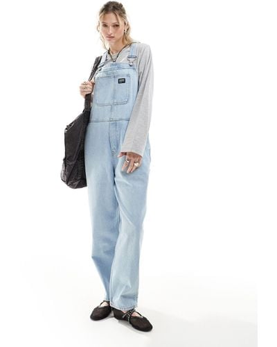 Dr. Denim Dr. denim - lydia - salopette di jeans vestibilità comoda a fondo ampio lavaggio chiaro invecchiato - Blu