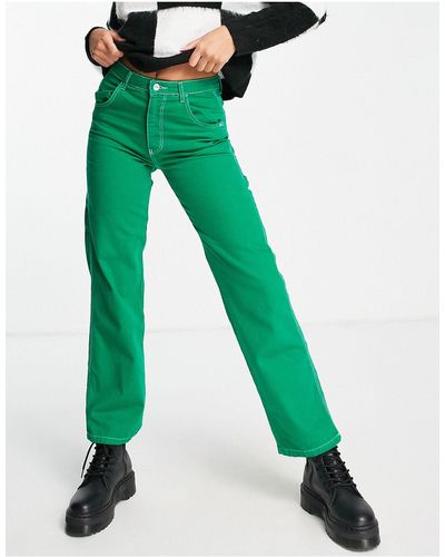 Bershka Jeans multitasche acceso con cuciture a contrasto - Verde