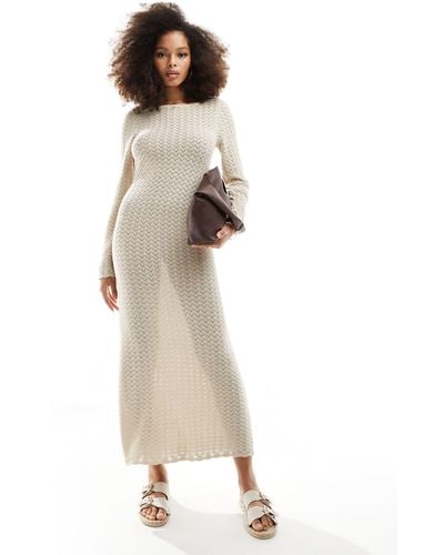 Vero Moda Aware Crochet Maxi Dress With Bell Sleeves - Natural