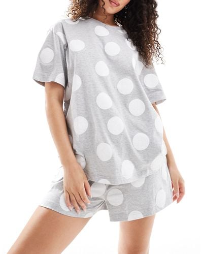 ASOS Spot Oversized Tee & Short Pyjama Set - White