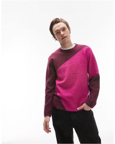TOPMAN Knitted Jumper With Abstract Placement - Red