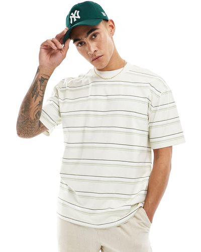 Hollister Boxy Fit Heavy Weight Striped T-shirt - White