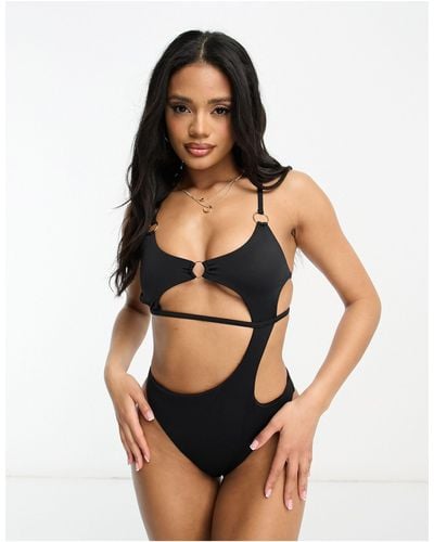 ASOS Super Cut Away Strappy Swimsuit - Black
