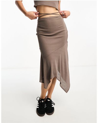 Reclaimed (vintage) Sheer Asymmetric Midi Skirt With Tie Waist - Natural