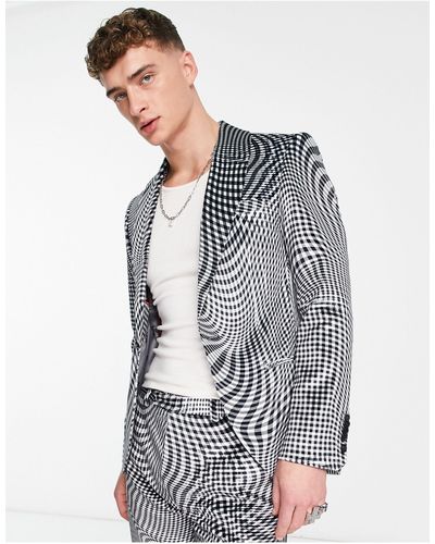 Twisted Tailor Amoros - giacca da abito nera e bianca con stampa distorta a quadri - Grigio