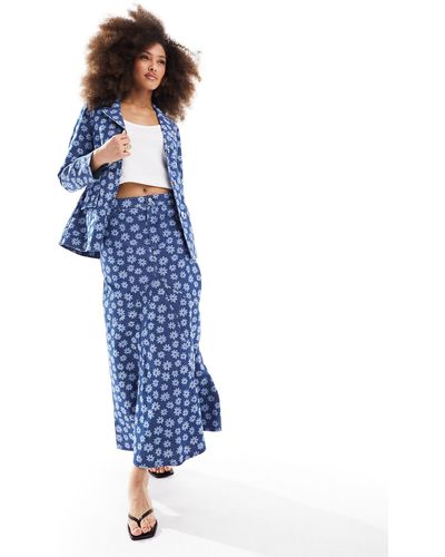 Whistles Flower Print Denim Maxi Skirt Co-ord - Blue