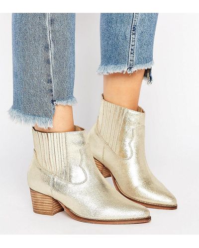 ASOS Ranger Wide Fit Leather Western Boots - Metallic