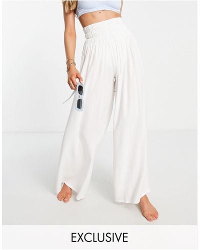 esmé studios Esmee Exclusive Shirred Wide Leg Beach Pants - White