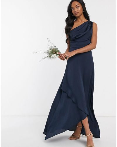 TFNC London Bridesmaid One Shoulder Maxi Dress - Blue