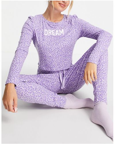 Threadbare Pyjama avec top manches longues imprimé dream et jogger - Violet