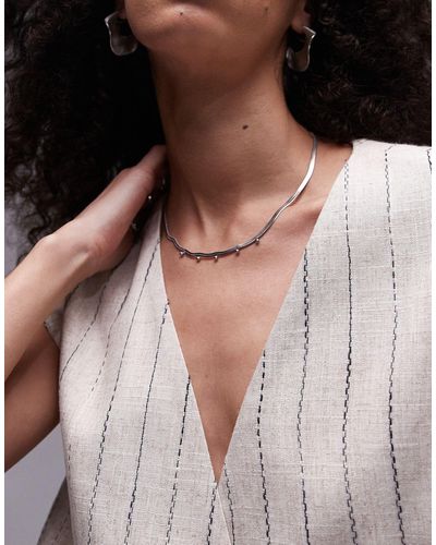 TOPSHOP Pia Waterproof Stainless Steel Snake Chain Necklace With Beading - Metallic