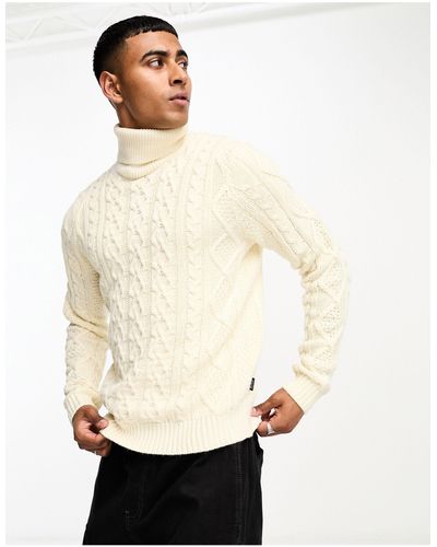 Only & Sons Roll Neck Cable Knit Sweater - White