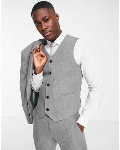 ASOS Super Skinny Wool Mix Suit Waistcoat - Gray