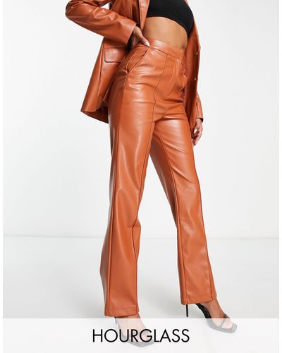 ASOS Hourglass Leather Look Straight Trouser - Orange