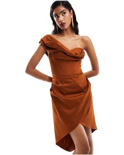 ASOS Corset Fallen Shoulder Drape Mini Dress - Brown