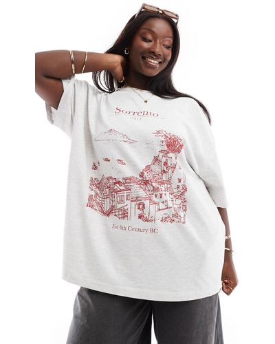ASOS Asos design curve - t-shirt boyfriend épais avec motif sorrento - glace chiné - Gris