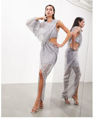 ASOS One Sleeve Cut Out Detail Maxi Dress - Metallic