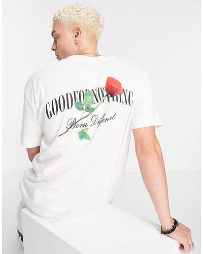 Good For Nothing T-shirt oversize avec logo et rose imprimés sur le devant et au dos - cassé - Blanc