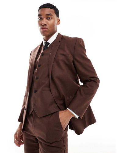 ASOS Super Skinny With Linen Suit Jacket - Brown