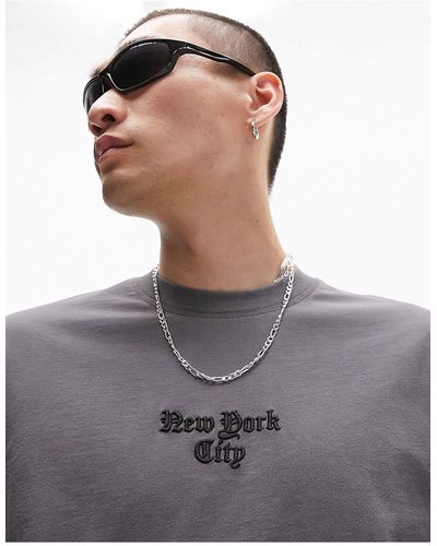 TOPMAN T-shirt oversize à broderie nyc - délavé - Noir