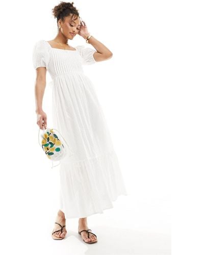 ASOS Cotton Dobby Midi Dress With Lace Up Back - White