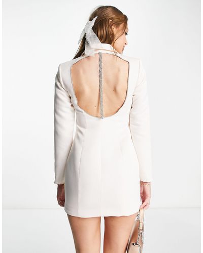 Miss Selfridge Bridal Satin Blazer Dress With Diamante Trim Detail - White