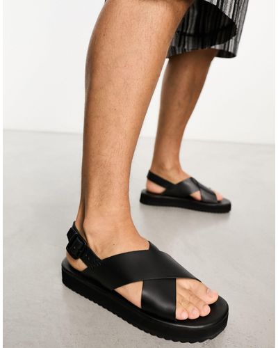 SELECTED Leather Crossover Sandal - Black