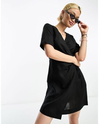 & Other Stories Linen Wrap Mini Dress - Black