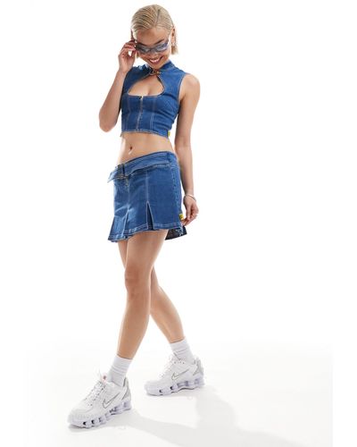 Elsie & Fred Y2k Denim Flippy Mini Skirt With Buckle Co-ord - Blue