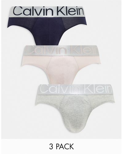 Calvin Klein Cotton Steel 3-pack Stretch Briefs - Blue
