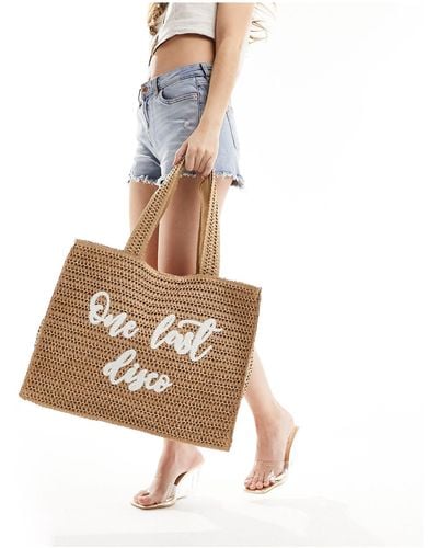 South Beach Bridal One Last Disco Embroidered Woven Shoulder Tote Bag - Natural