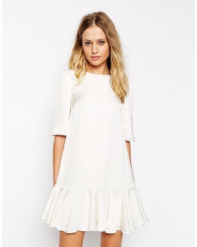 Needle & Thread Satin Two Tiered Dress - White