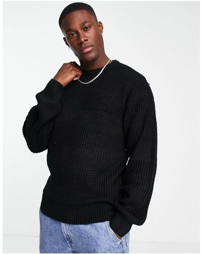 New Look Relaxed Fit Stitch Stripe Sweater - Black
