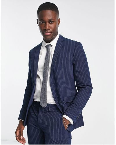 Jack & Jones Premium Super Slim Fit Pin Stripe Suit Jacket - Blue
