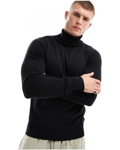 French Connection Cotton Roll Neck Jumper - Black