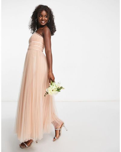 ASOS Bridesmaid Tulle Channeled Bodice Tulle Maxi Dress - Pink