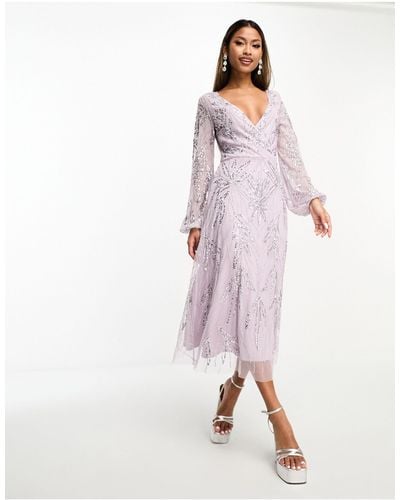 Beauut Bruidsmeisjes - Midi-jurk Met Versiering En Overslag Aan - Roze