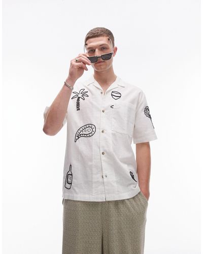 TOPMAN Short Sleeve Relaxed Embroidered Shirt - White
