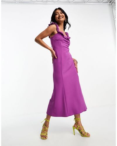 ASOS Scrunch Neck Soft Textured A-line Midi Dress - Pink