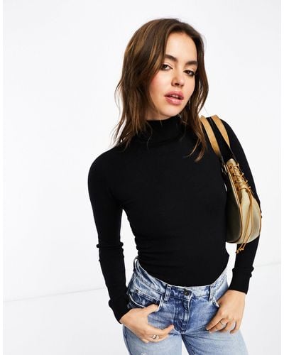 Object Long Sleeve Roll Neck Knitted Top - Black