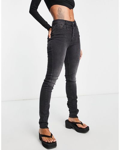 River Island Skinny Jeans Met Hoge Taille En Split Aan - Zwart